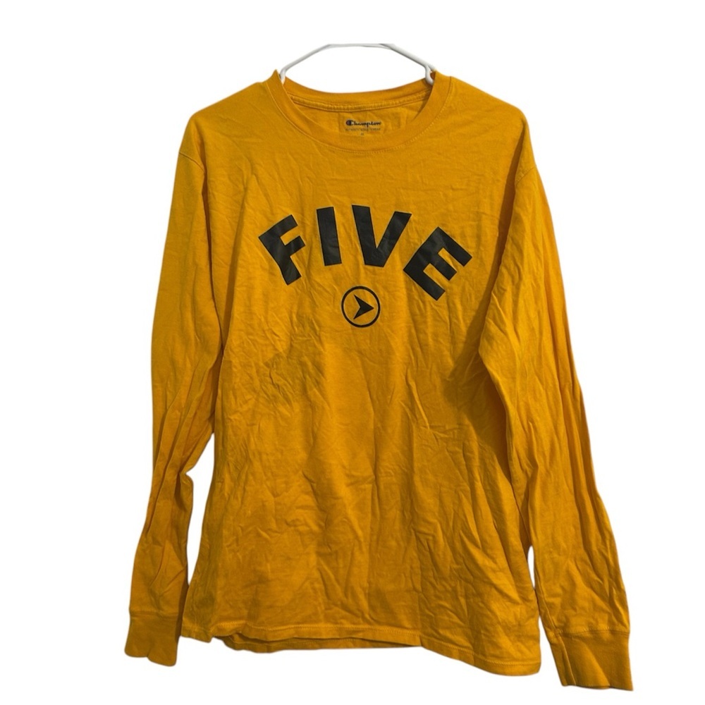 Champion Yellow Long Sleeve Crew Neck Christian Bible Verse T-Shirt